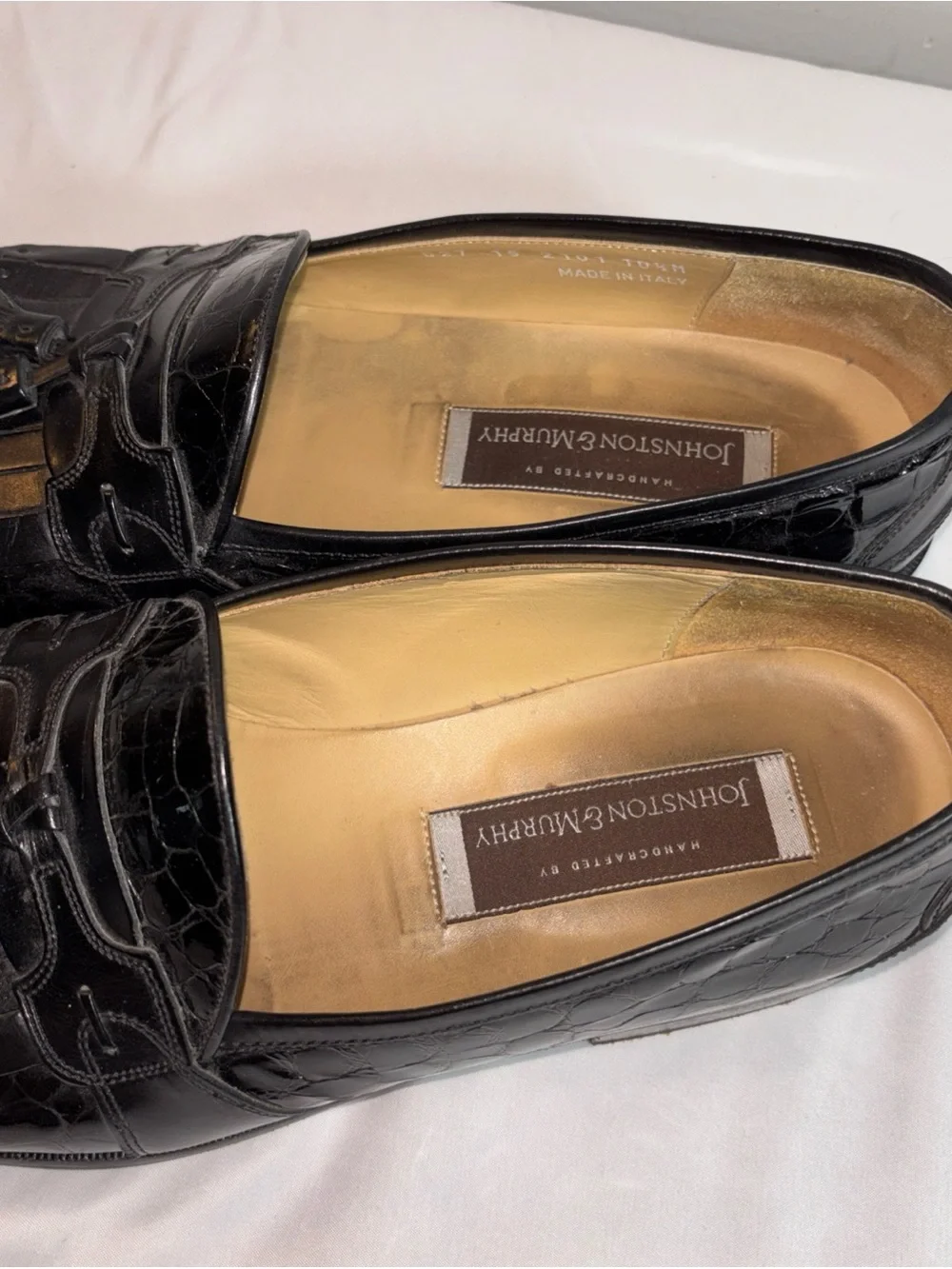 Johnston & Murphy Black Croc-Embossed Tassel Loafers.   10.5M. 7/6